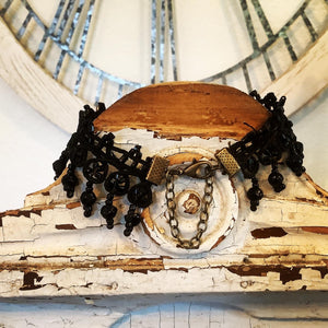 Black French antique sequin beaded bracelet